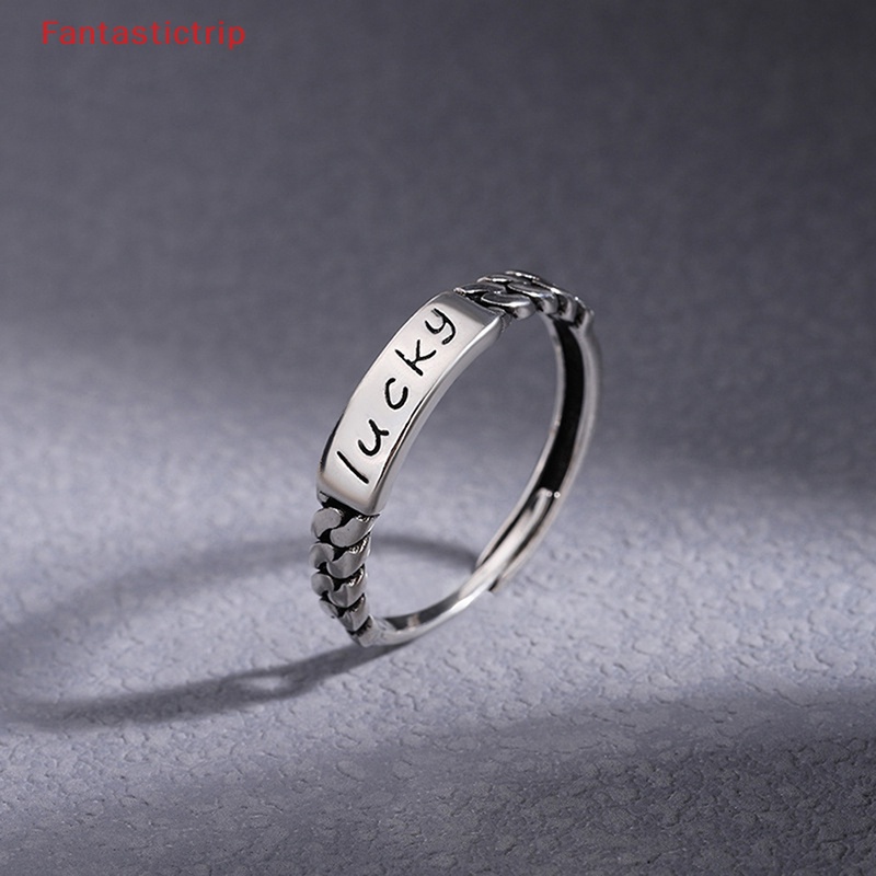 [Fantastictrip] Nhẫn Bạc 925 Dạng Hở Khắc Chữ lucky Phong Cách hip hop Đơn Giản Cá Tính Thời Trang Hàn Quốc Cho Nữ Mới