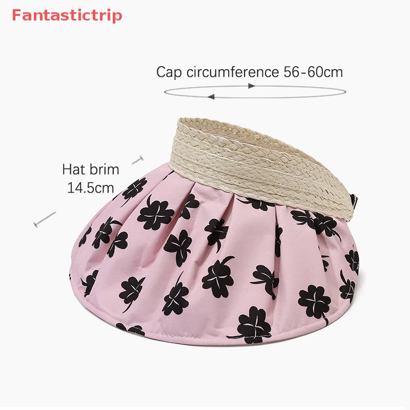 [Fantastictrip] Mũ Đi Biển Hở Chóp Hình Cỏ Bốn Lá Băng Keo Trắng Có Thể Điều Chỉnh Kích Cỡ Mới Cho Nữ