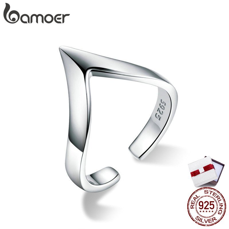 Nhẫn đính hôn BAMOER SCR470 bạc 925 kiểu gợn sóng kích cỡ điều chỉnh được thời trang dành cho nữ