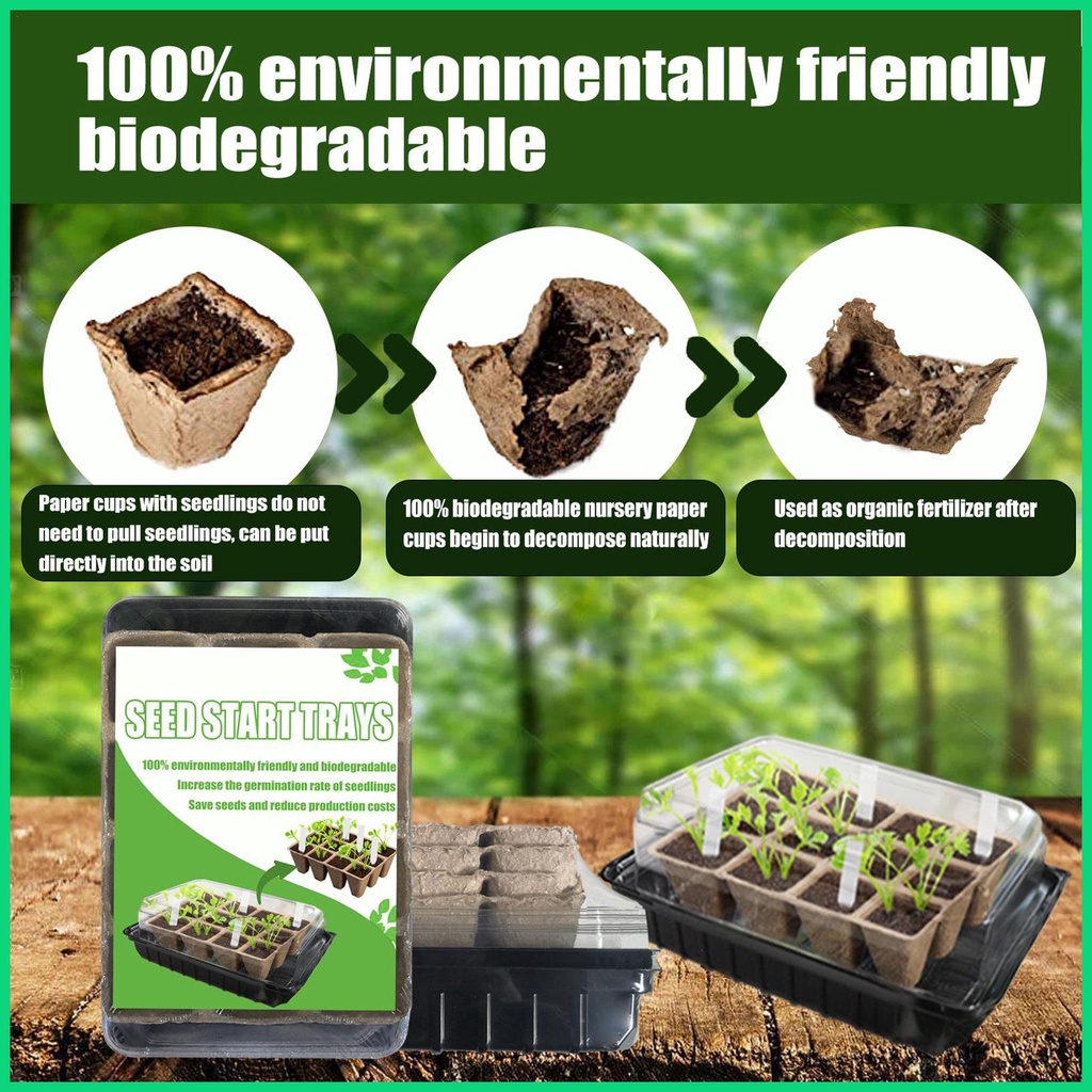 Khay Trồng Cây Mầm 12 Ngăn Mini Kèm Nắp Đậy Cho Nhà Kính jiwvn Jwvn