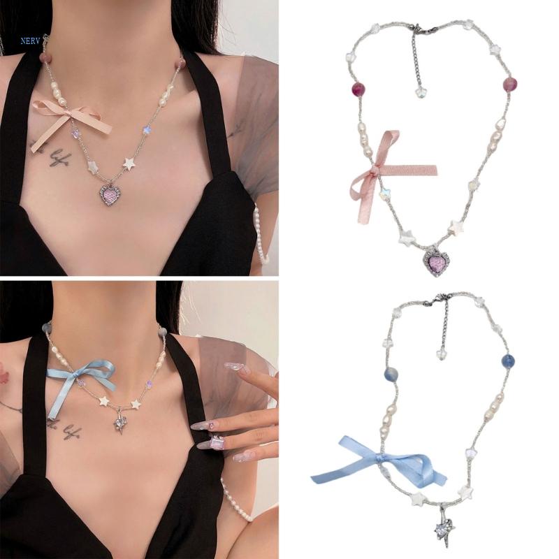 Vòng Cổ Choker Mặt Trái Tim Và Nơ Y2k Thời Trang Dành Cho Nữ