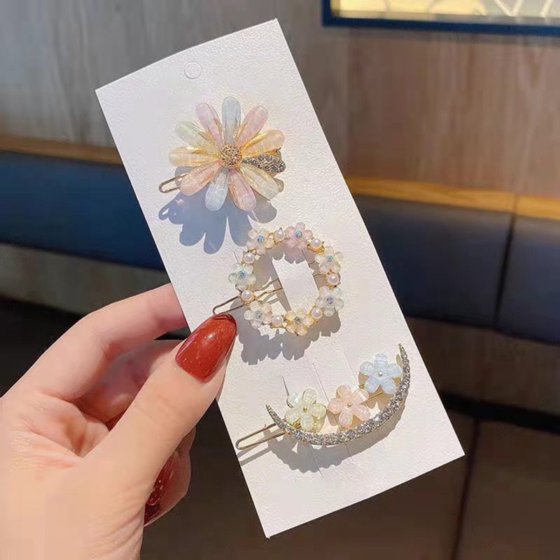 Kẹp Tóc Hình Tròn / Trái Tim / Mặt Trăng Đính Đá Pha Lê Lấp Lánh Nhiều Màu Thời Trang Cho Nữ