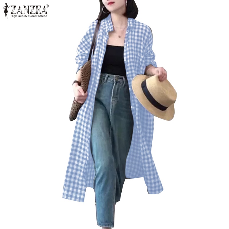 ZANZEA Áo Sơ Mi Dài Tay Họa Tiết Ca Rô Thời Trang Dành Cho Nữ