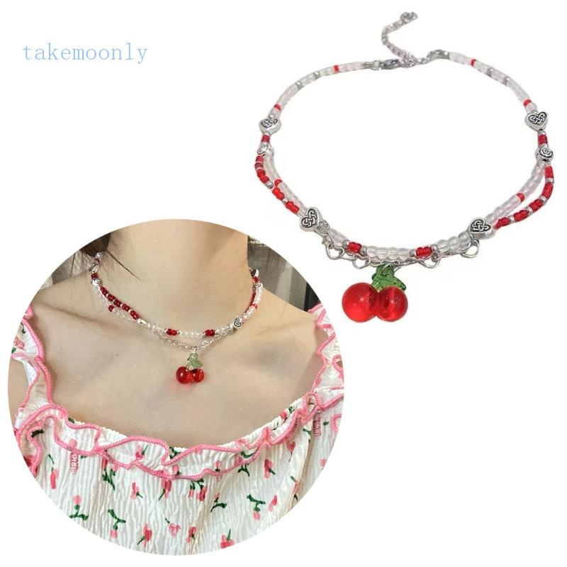 Vòng Cổ Choker Mặt Trái Cây Màu Đỏ Trắng Thời Trang Cho Nữ