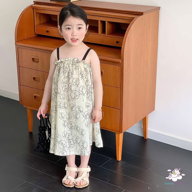 Đầm Lông Xù Sát Nách Thoáng Mát Thân Thiện Với Da In Họa Tiết Hoạt Hình Cho Bé