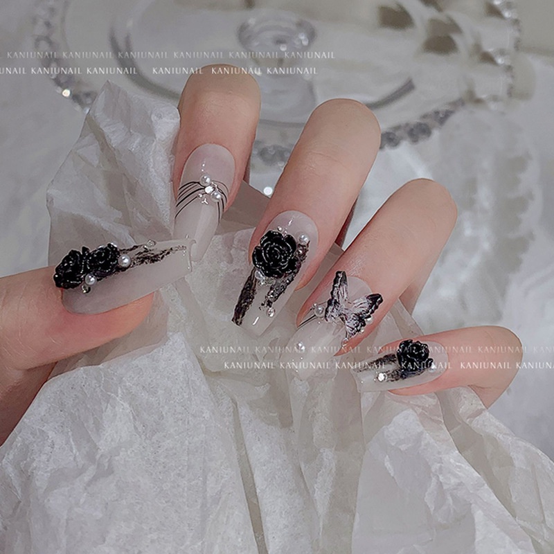 Hạt Đá Pha Lê Hình Bướm / Hoa Trà / Hoa Hồng / Đen / Đỏ Trang Trí Móng Nghệ Thuậ