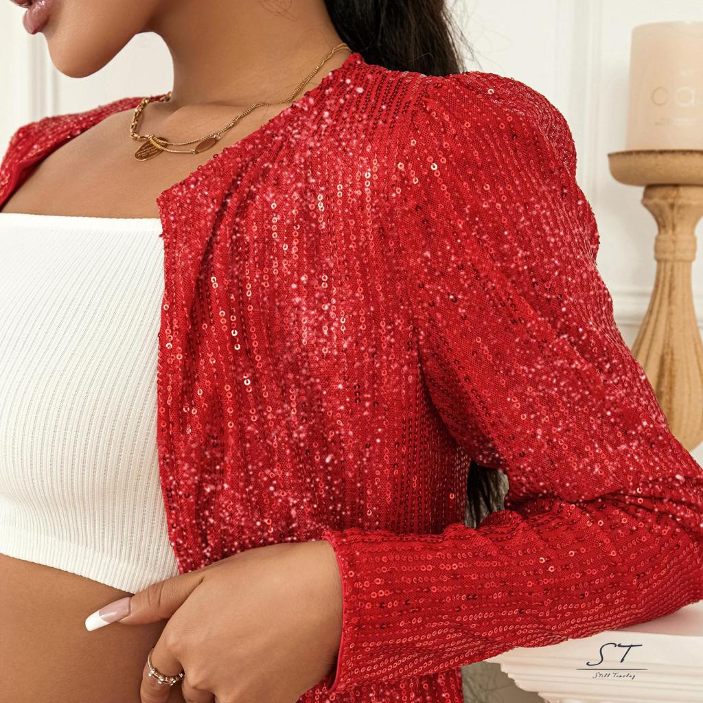 Áo Khoác Cardigan CY03 Tay Dài Đính Kim Sa Phía Trước Thời Trang Dự Tiệc Cho Nữ