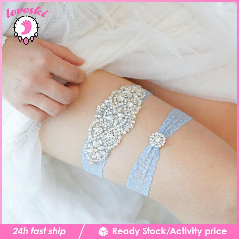 Set 2 Đai Nịt Bít Tất Ren Đính Đá Thời Trang Cho Cô Dâu