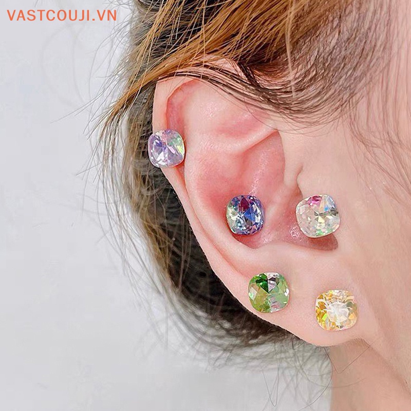 1 Đôi Khuyên Tai Dạng Xoắn Ốc Bằng Thép Titan Đính Pha Lê Nhiều Màu Cho Nữ
