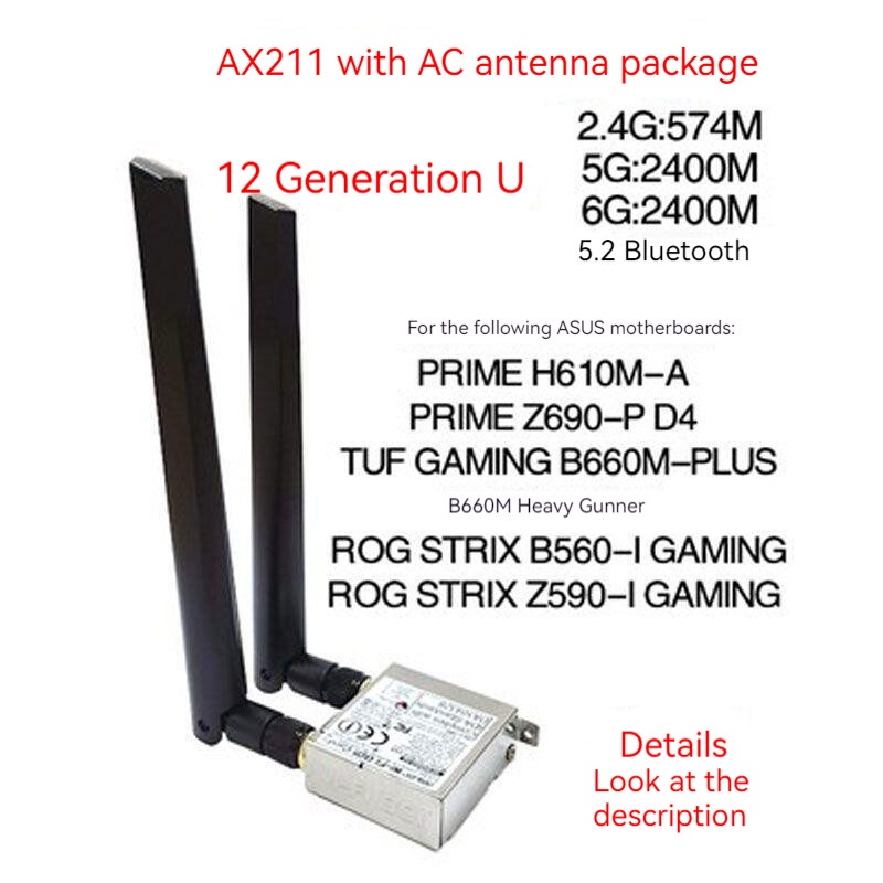 Thẻ Mạng Không Dây bluetooth asus H610Ma b660m b550 z370 x470 wifi6e