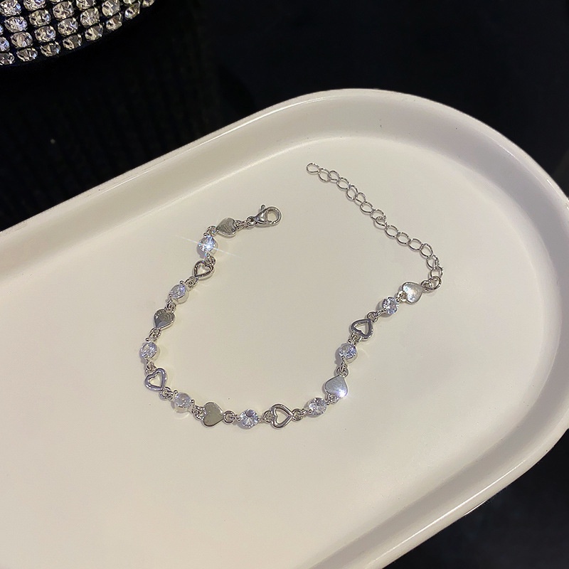 Vòng Tay Bạc Đơn Giản Đính Đá Zircon Hình Trái Tim Thời Trang Cho Bạn Thân