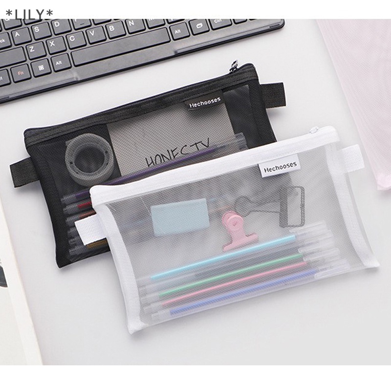 Lily trong suốt lưới sinh viên xách tay bút chì trường hợp L Công suất dây kéo túi tài liệu uuu