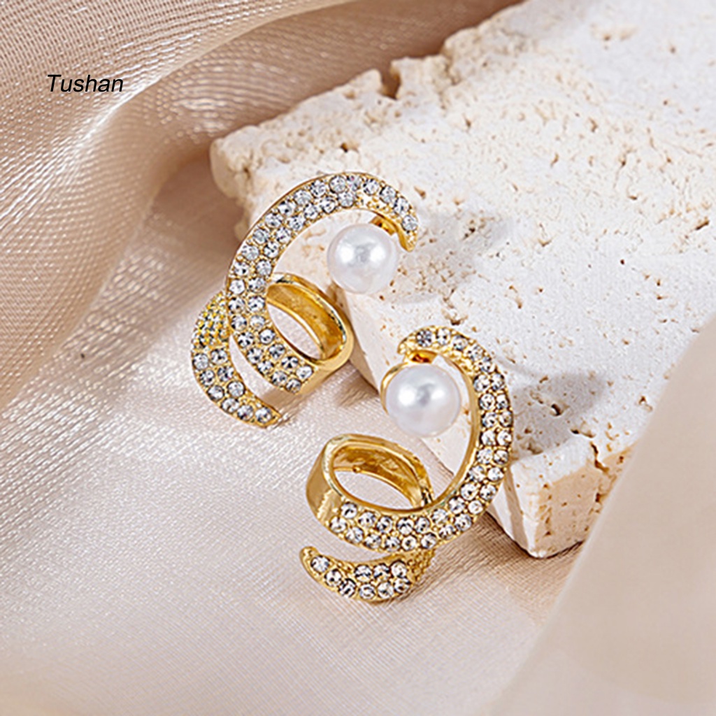 1 Đôi Bông Tai Hình Xoắn Ốc Đính Đá Lấp Lánh Thời Trang Hàng Ngày