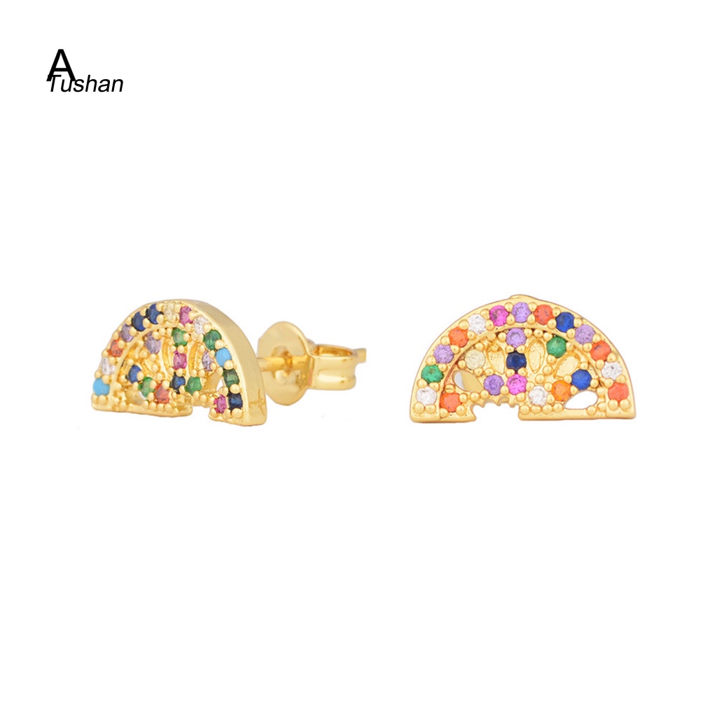 1 Đôi Bông Tai Hình Mặt Trăng Đính Đá Nhiều Màu Thời Trang