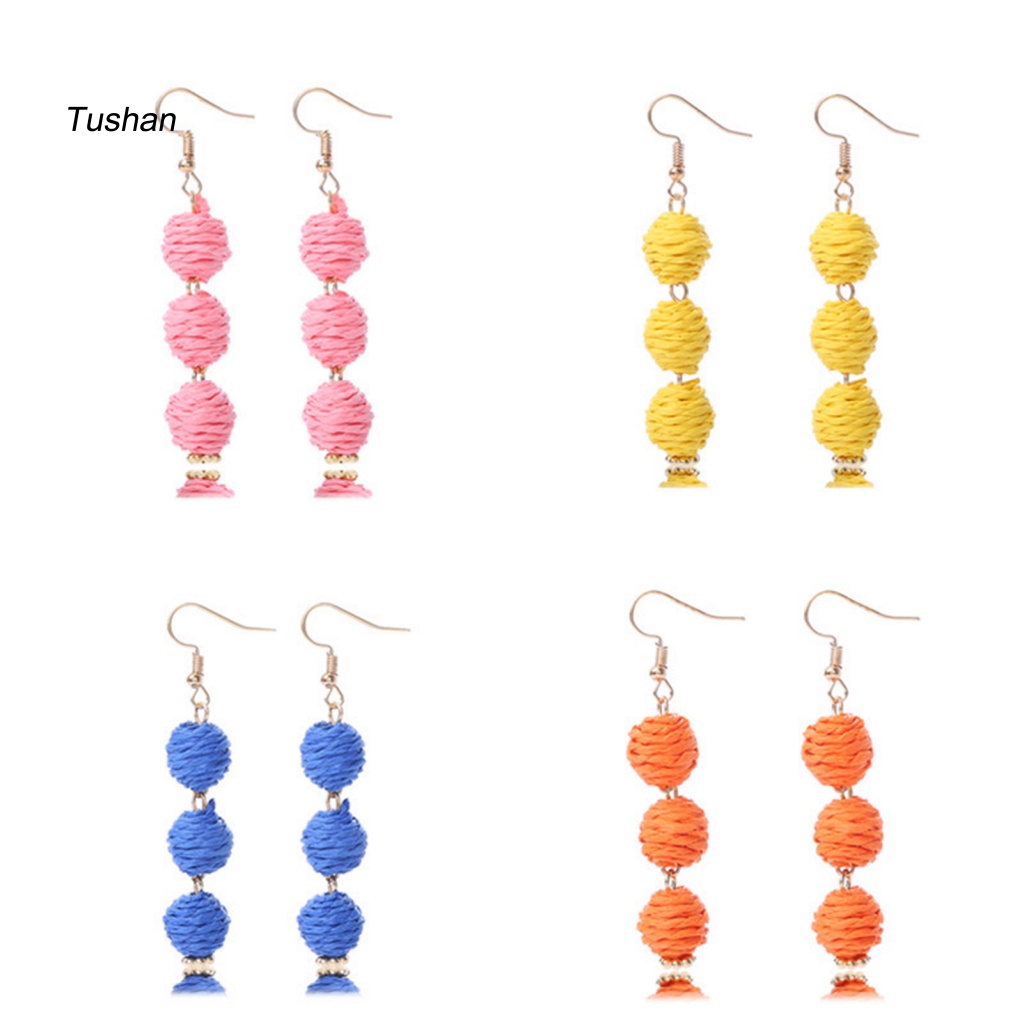 1 Đôi Bông Tai Hình Cầu Đan Mây Phong Cách Bohemian Dành Cho Nữ