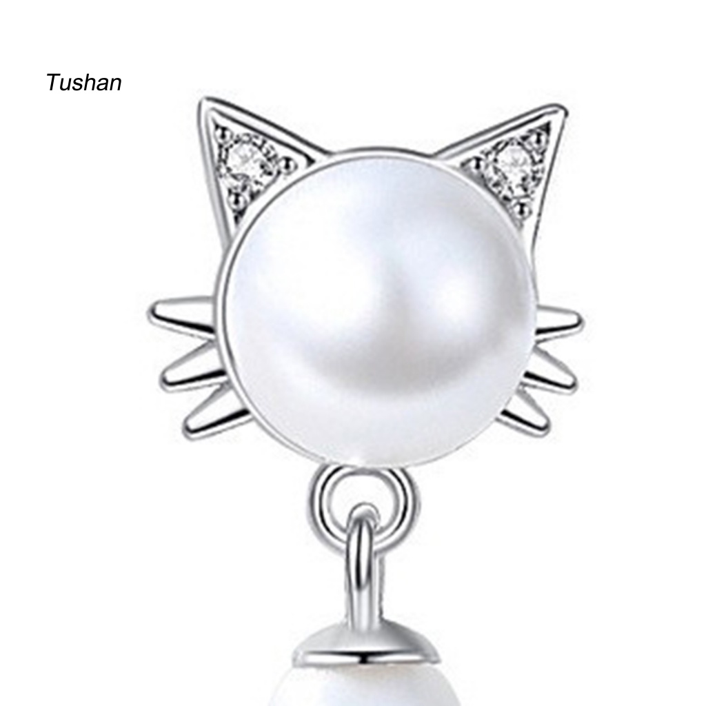 [Ts] 1 Cặp Bông Tai Dạng Treo Hình Mèo Trắng Chống Mài Mòn Trang Trí Mắt Làm Việc Mịn Màng