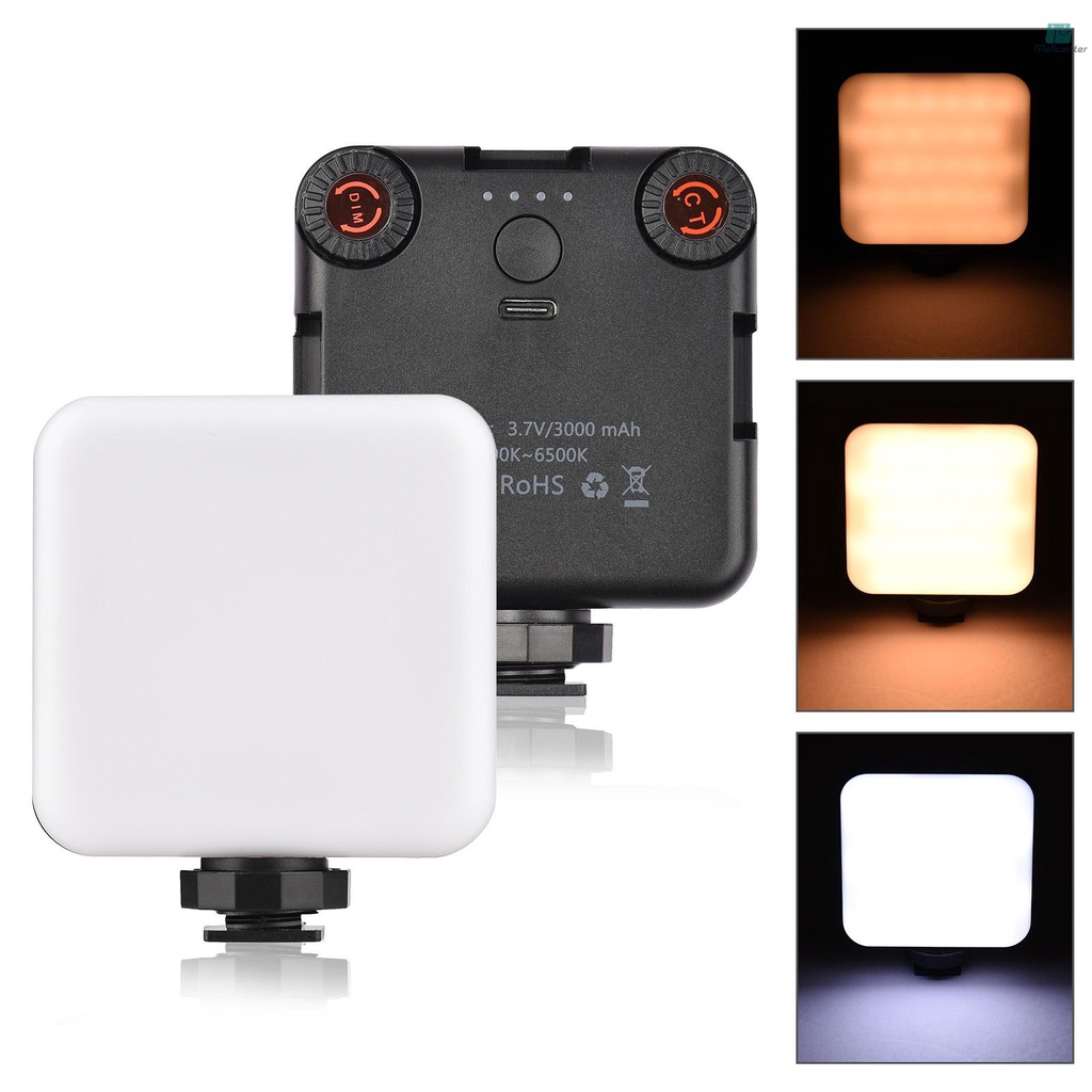 Bi-color Temperature Pocket LED Video Light Video Conference Lighting 2500K-6500K Dimmable CRI95+ Built-in Battery 3 Cold Shoe Mounts for Vlog Live Streaming Product Photography Online Meeting