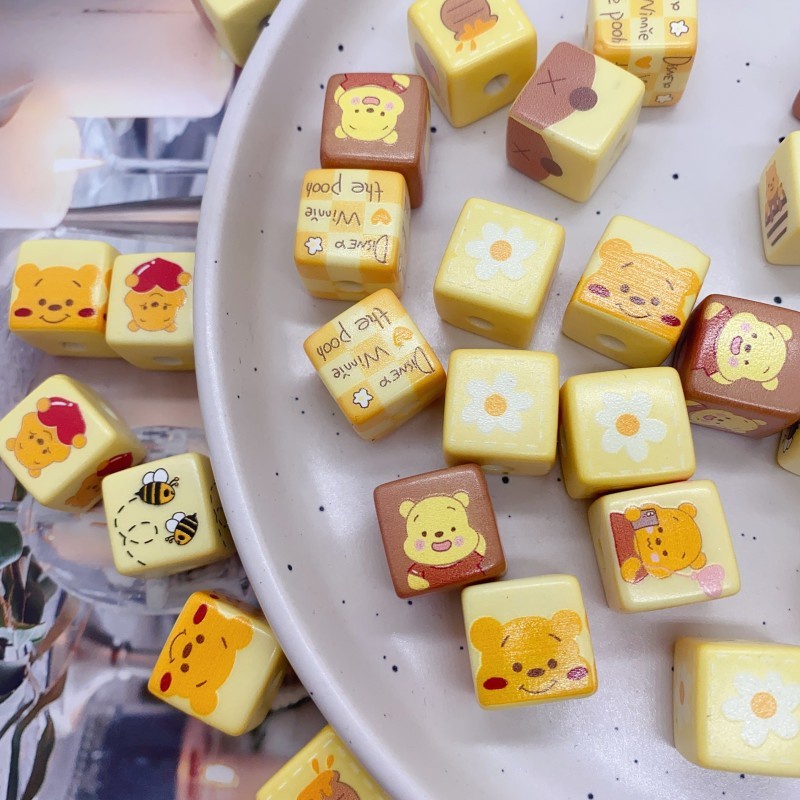 Dây Buộc Tóc Đính Hạt Vuông Lớn Hình Gấu Winnie Hoạt Hình Dễ Thương DIY