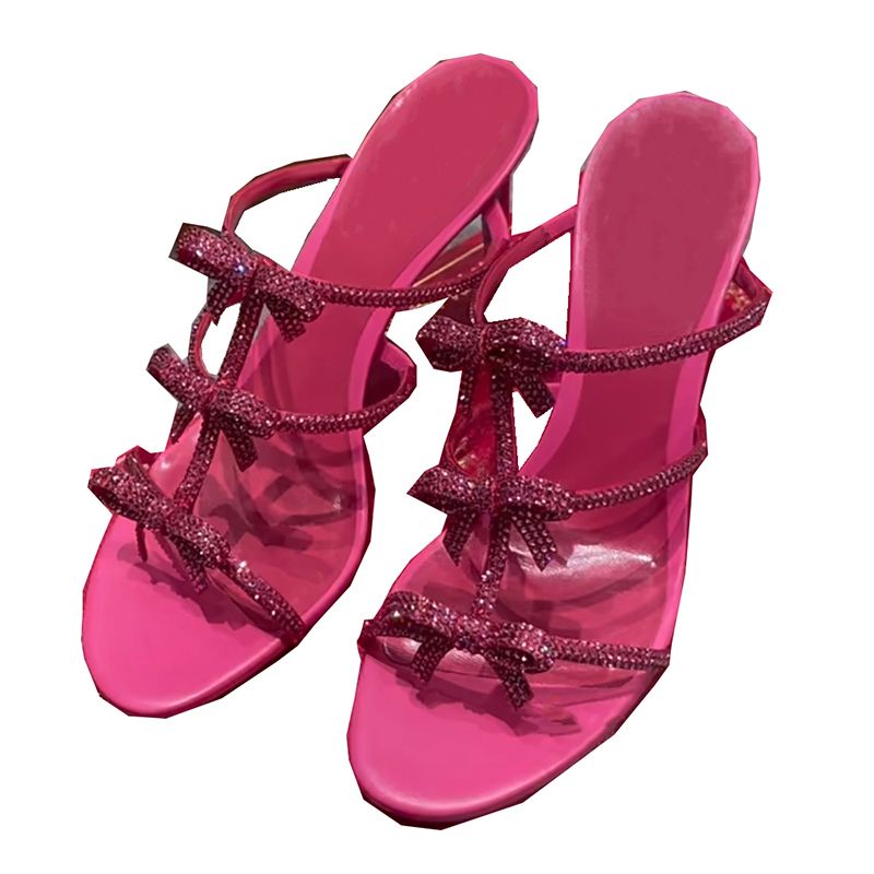 Dép Cao Gót Hở Ngón Đính Pha Lê Màu Đỏ Hồng Phong Cách Pháp Thời Trang Mới 2023