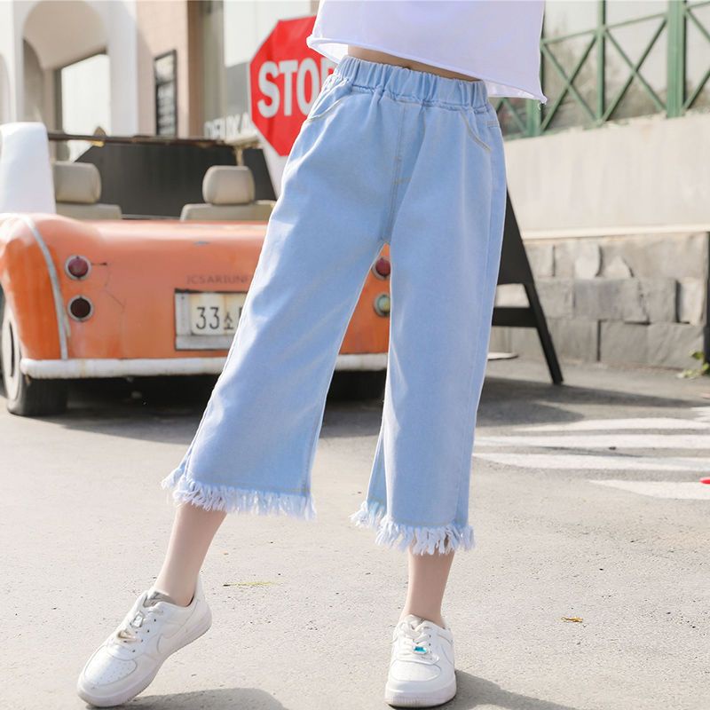 Quần Denim Ống Rộng Phong Cách Hàn Quốc Thời Trang Mùa Hè Mới Cho Bé Gái