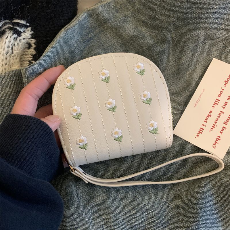 Ví Nữ Ngắn Có Khóa Kéo Thêu Hoa Xinh Xắn Giá Đỡ