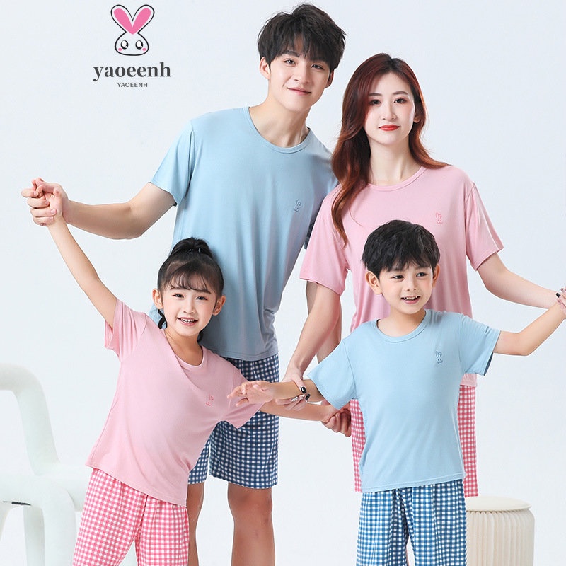 【YAOEENH】Bộ Đồ Ngủ Ngắn Tay Màu Sắc Đáng Yêu Cho Mẹ Và Bé 90-180cm