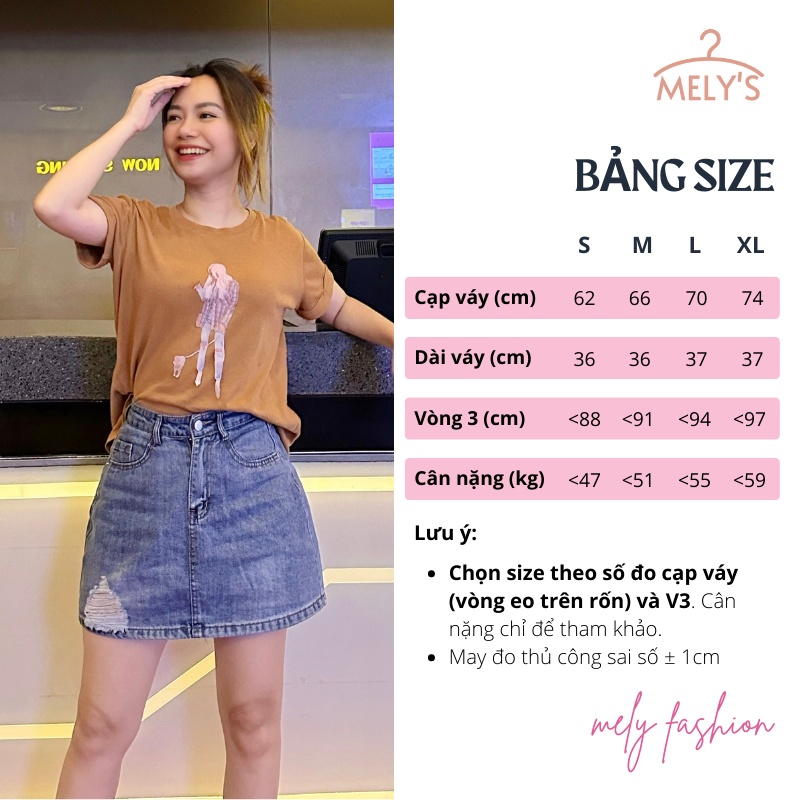 Chân váy Jean bò dáng ngắn chữ A nữ form bồng rách có quần trong bảo hộ tôn dáng phong cách Hàn quốc trẻ trung CV65