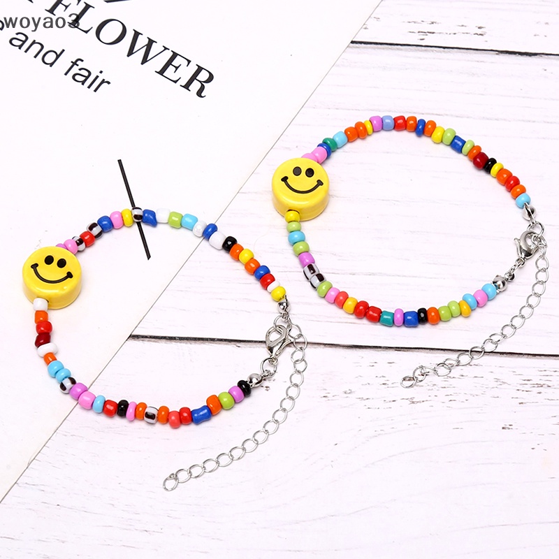 Vòng Tay Chuỗi Hạt Nhiều Màu Mặt Cười Phong Cách Boho Thời Trang Cho Nữ woyao3