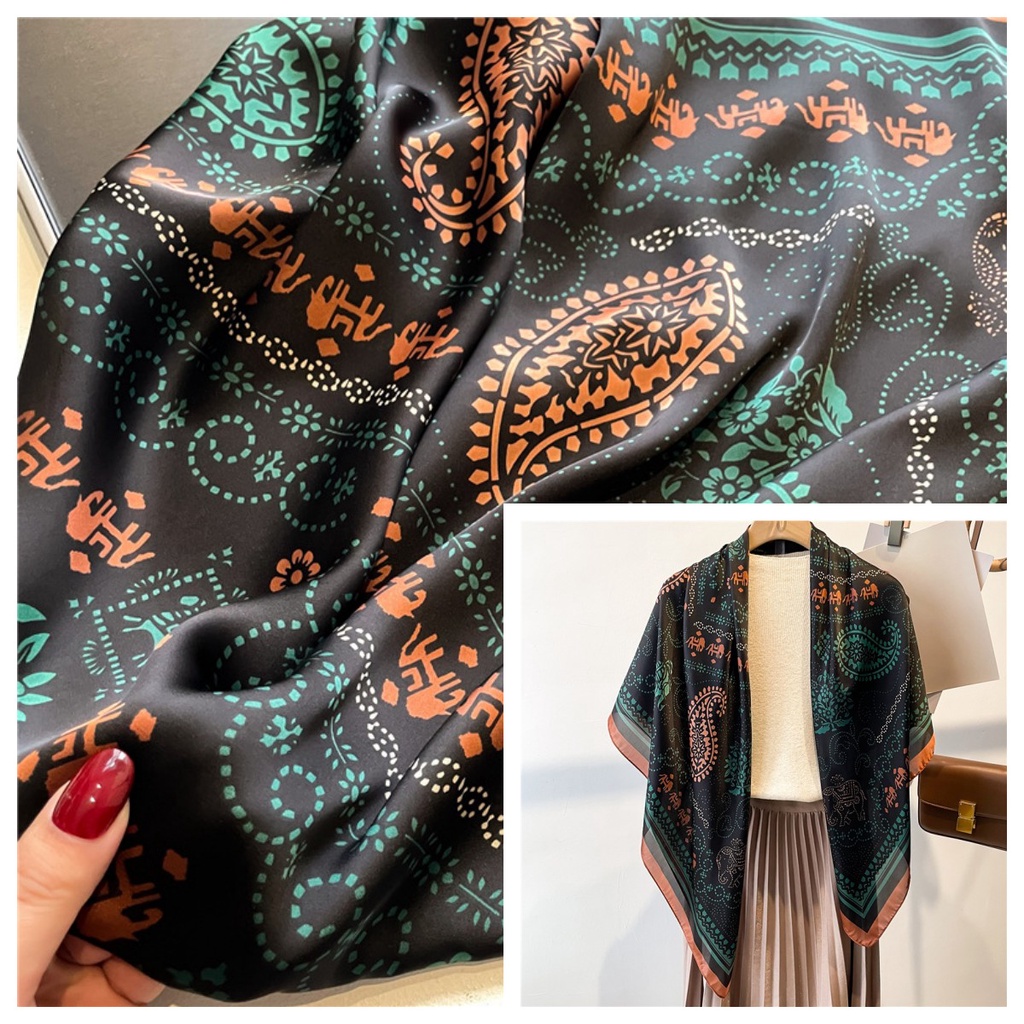 Khăn Choàng Vuông 110cm Bằng Satin Thời Trang Mùa Hè Dễ Phối Đồ