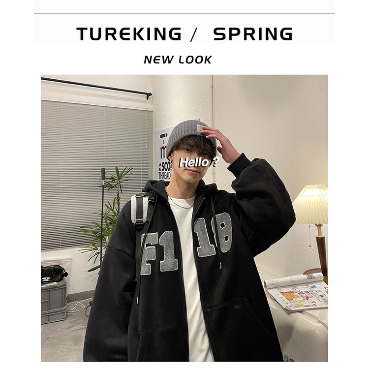 Áo khóa nỉ có mũ trùm đầu màu nâu của nam giới áo khoác oversize