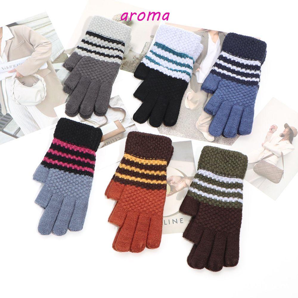 Găng Tay Dệt Kim Màu Trơn Họa Tiết Kẻ Sọc Thoải Mái Thời Trang Thu Đông Cho Nữ