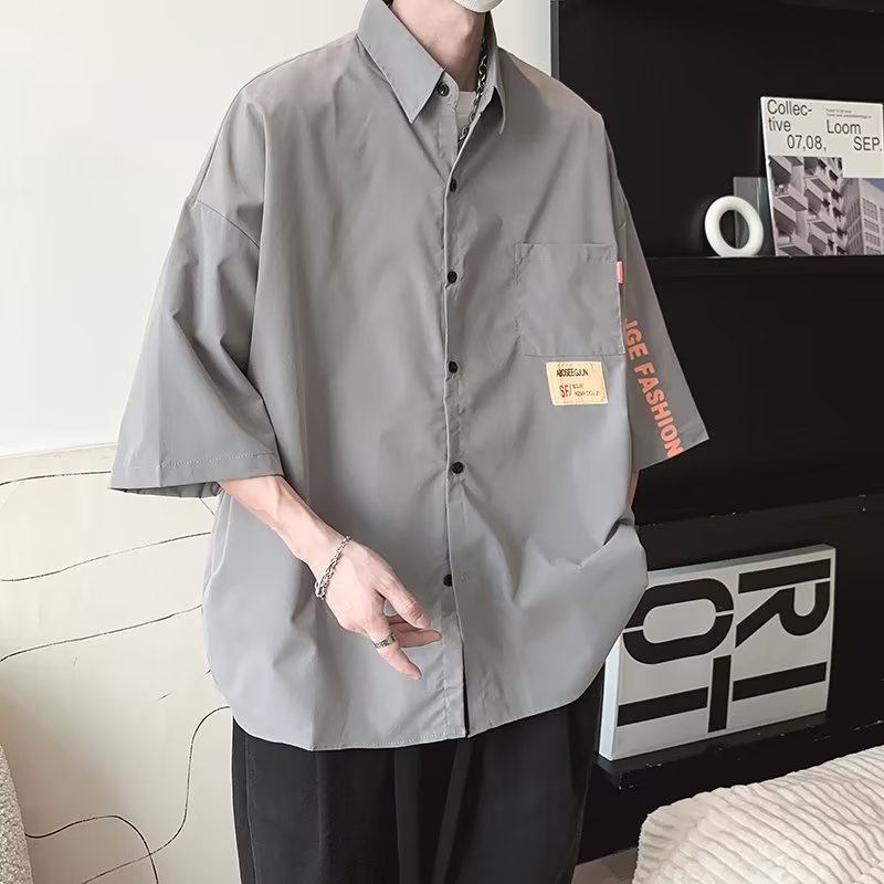 Áo Sơ Mi Tay Ngắn Dáng Rộng Phong Cách Nhật Bản Thời Trang Mùa Hè Cho Nam