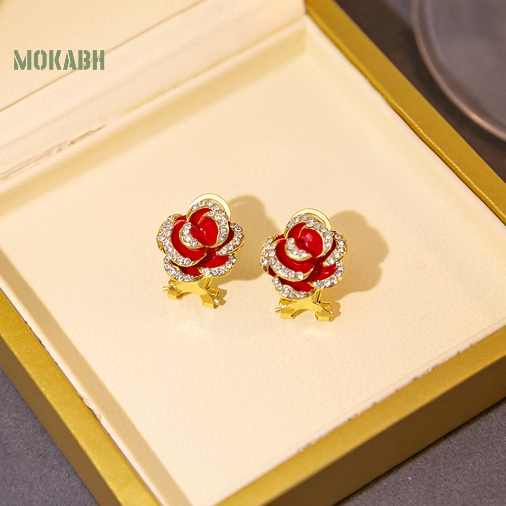 1 Đôi Bông Tai Hình Hoa Hồng Bằng Hợp Kim Phong Cách Vintage Thanh Lịch Thời Trang