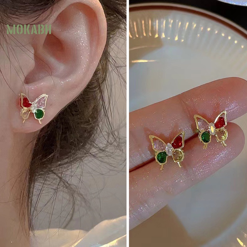 1 Đôi Bông Tai Hình Bướm Nhỏ Xinh Bằng Hợp Kim Đính Đá Zircon Dành Cho Nữ