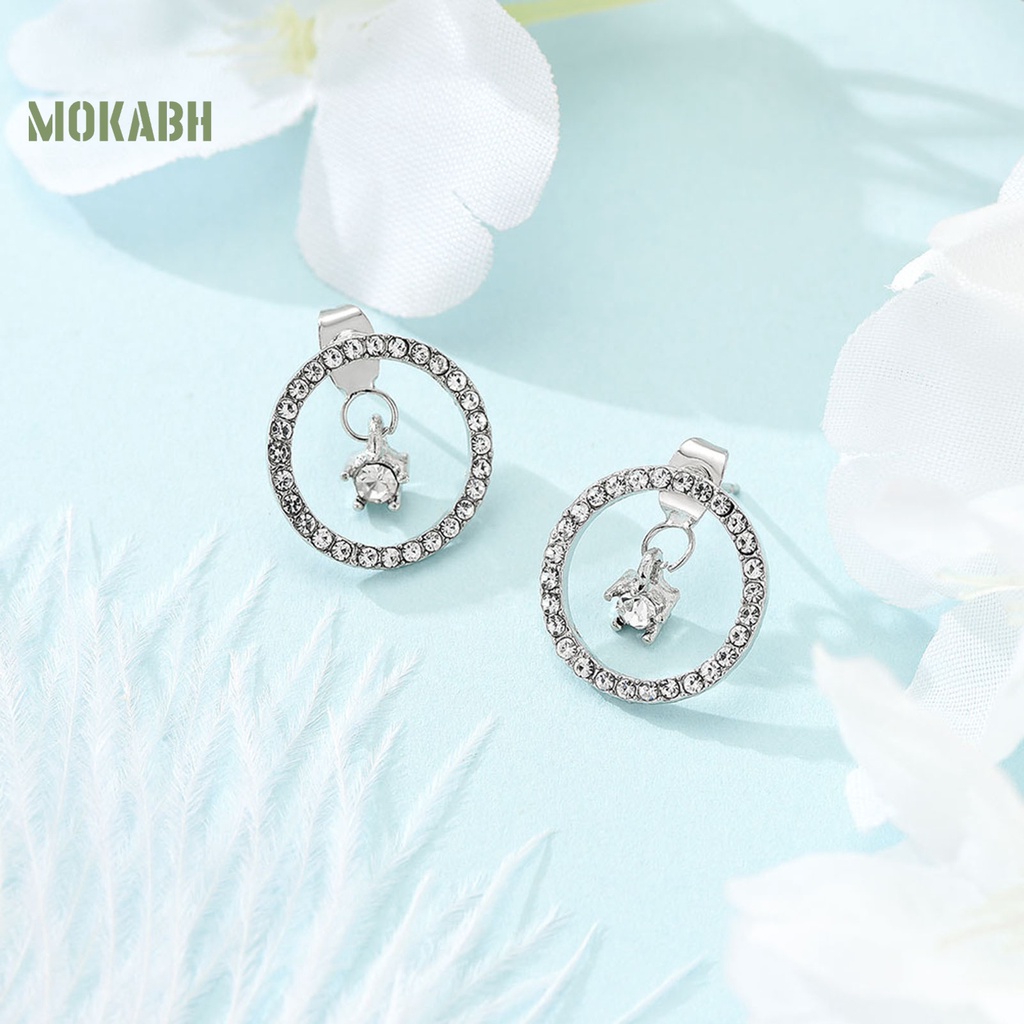 1 Đôi Bông Tai Hình Tròn Đính Đá Lấp Lánh Thời Trang Dành Cho Nữ