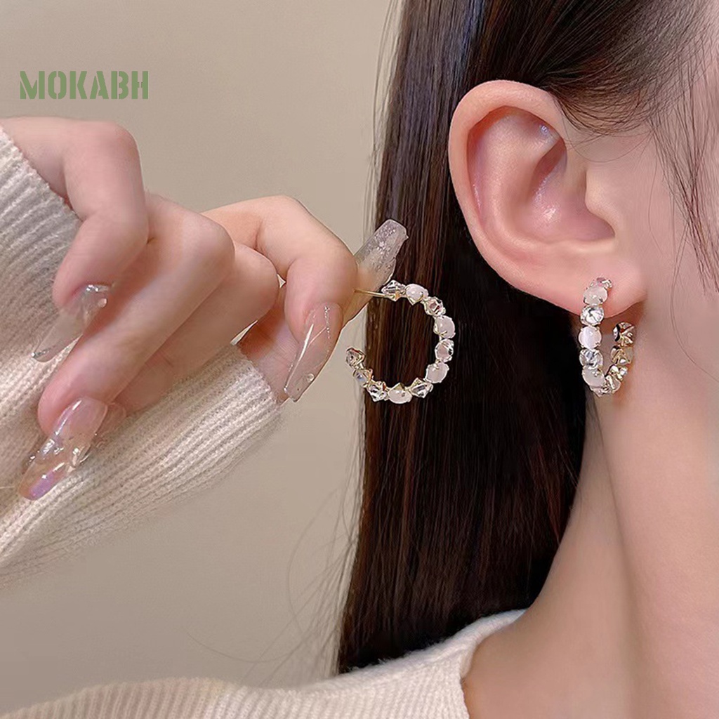 1 Đôi Bông Tai Tròn Đính Đá Zircon Phong Cách Hàn Quốc Thời Trang Dành Cho Nữ