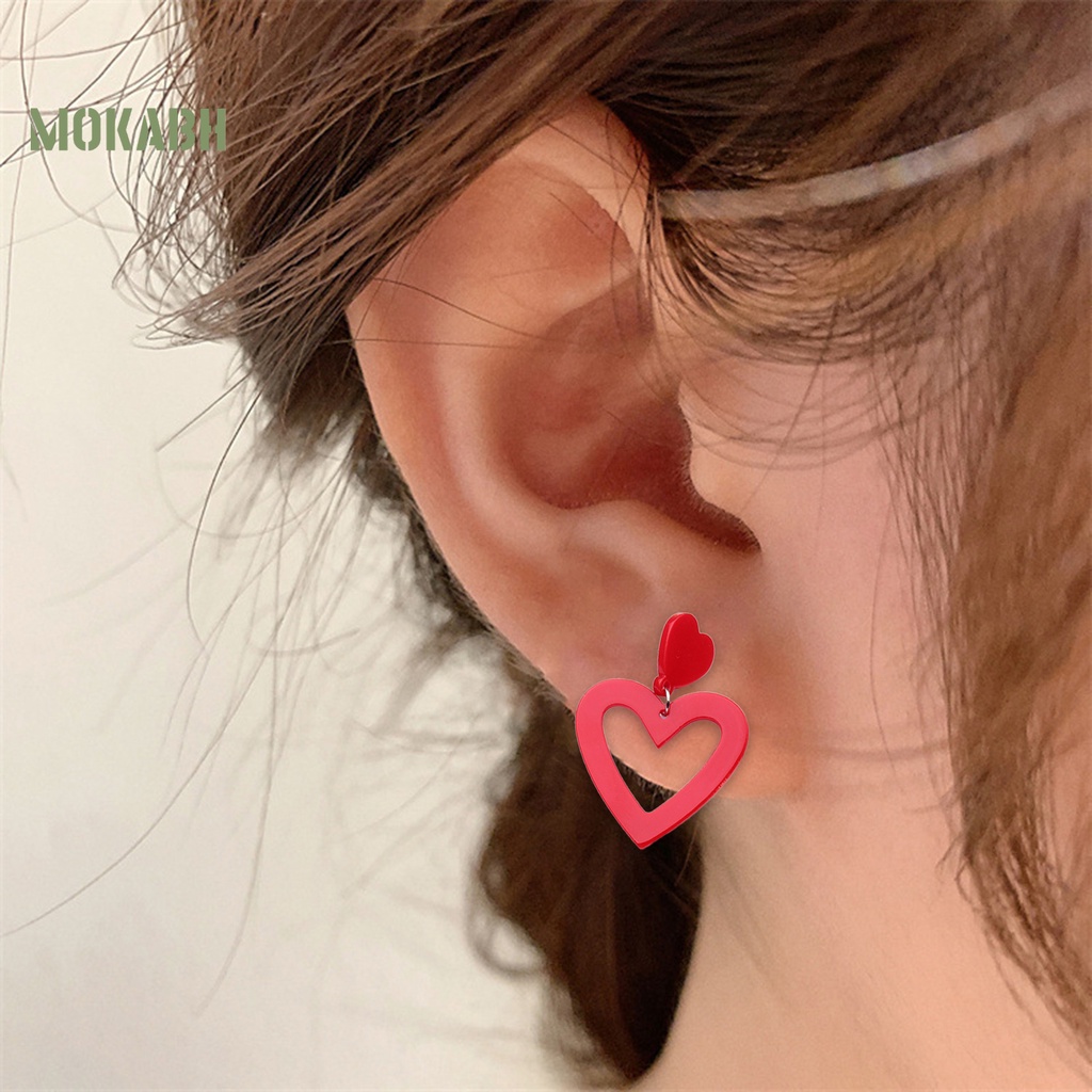 1 Đôi Bông Tai Hình Trái Tim Bằng Acrylic Không Gây Dị Ứng Nhiều Màu Sắc Dành Cho Nữ