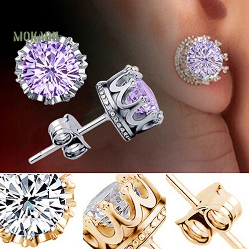 Bông Tai Mạ Bạc Hình Vương Miện Đính Đá Thanh Lịch Thời Trang Cho Nữ