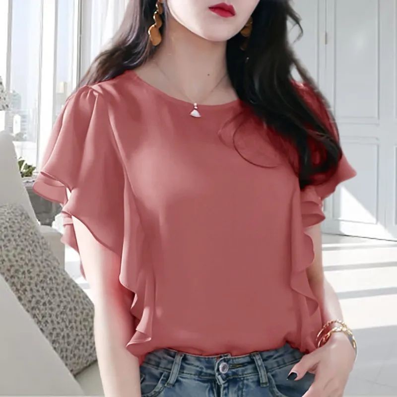 Áo Sơ Mi Chiffon Tay Ngắn Dáng Rộng Thời Trang Mùa Hè 2023 Mới Mẻ Cho Nữ