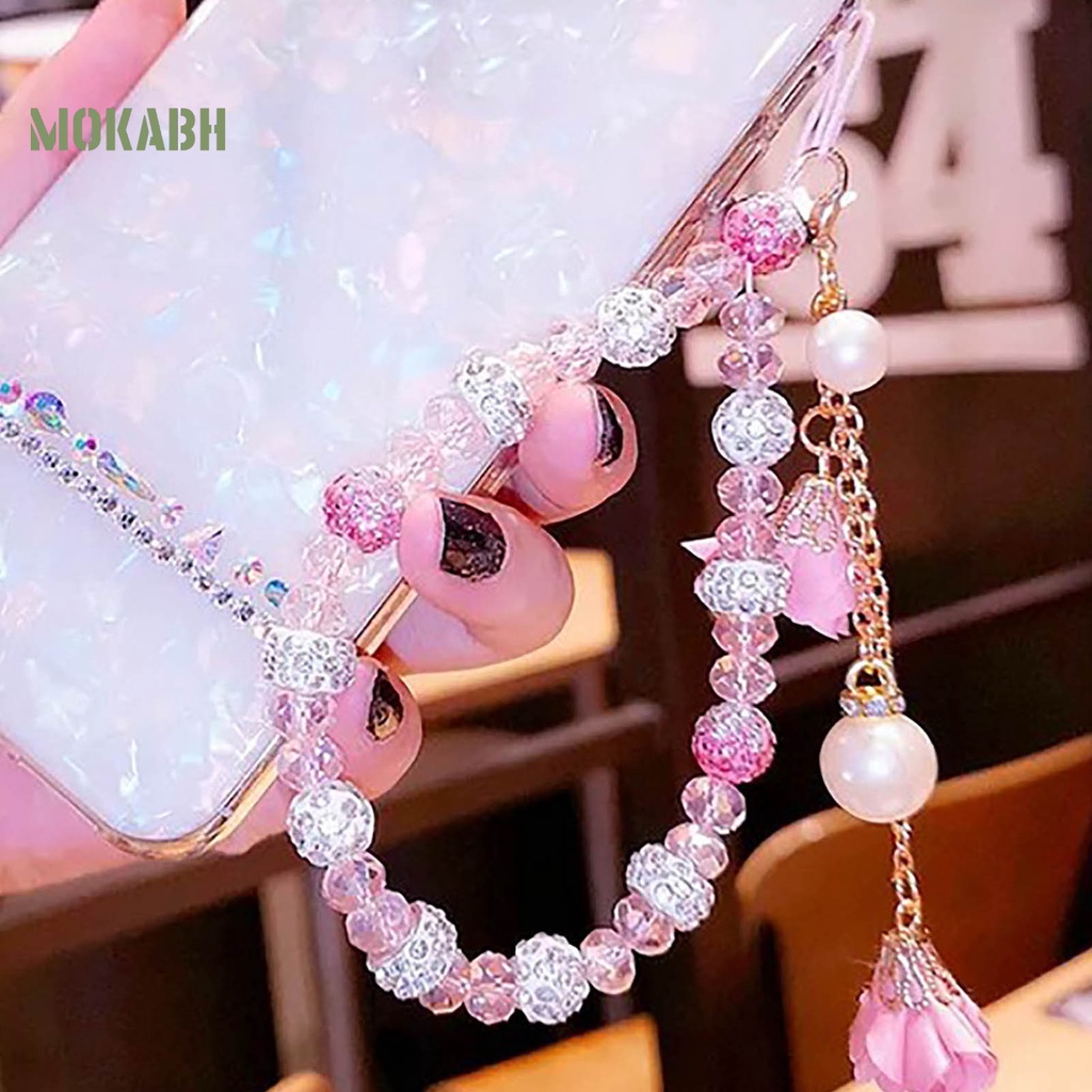 [Mới] Vòng Đeo Tay Chuỗi Hạt Pha Lê Giả Ngọc Trai Mặt Hoa Trang Trí Điện Thoại Di Động Thời Trang Cho Nữ