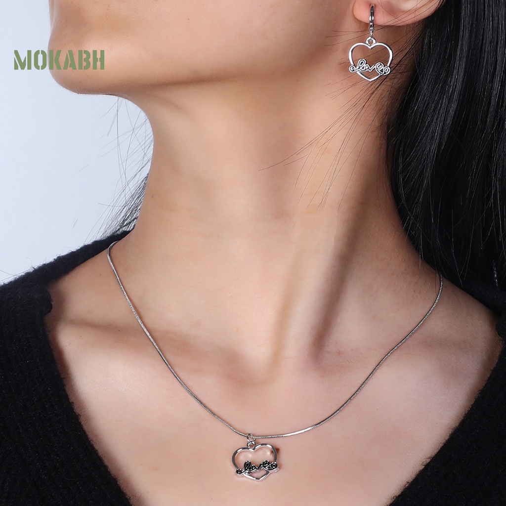 [Mới] Set Vòng cổ Và Bông Tai Hình Trái Tim Bằng Hợp Kim Bắt Mắt