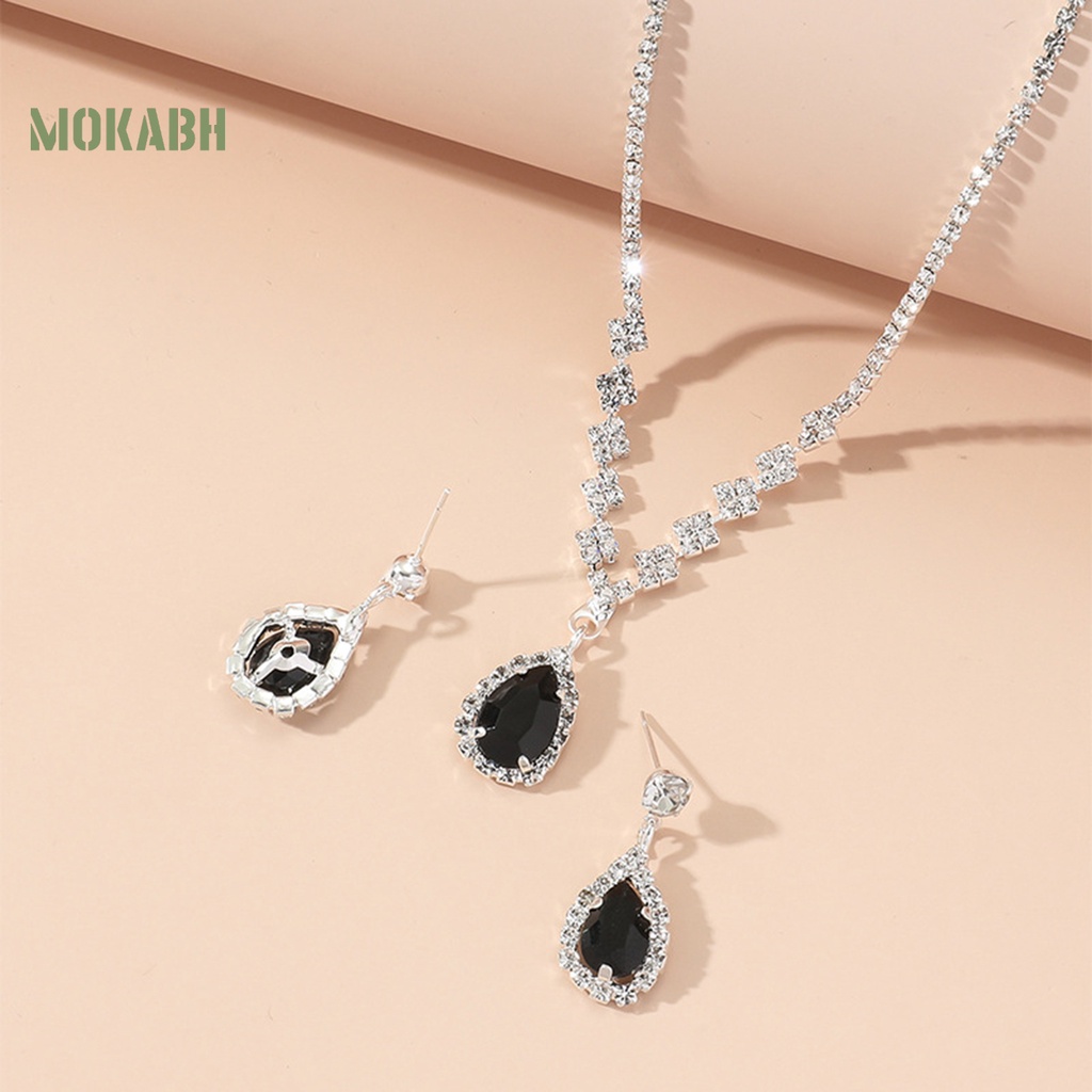 Bộ Vòng cổ + Bông Tai Đính Đá Hình Giọt Nước Lấp Lánh Sang Trọng Cho Nữ