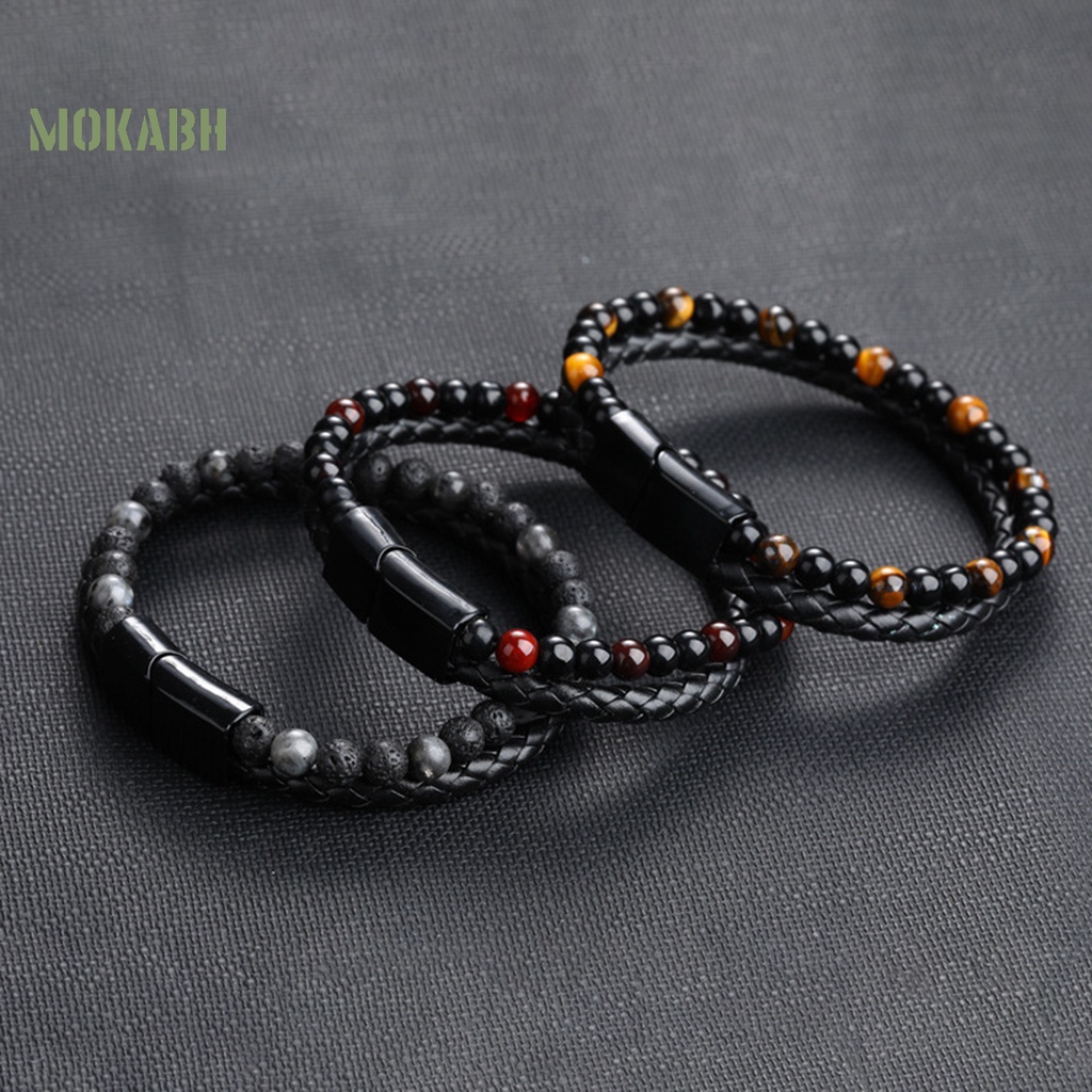 Vòng Tay Da Hai Lớp Chống Phai Màu Phong Cách Cổ Điển Cho Nam