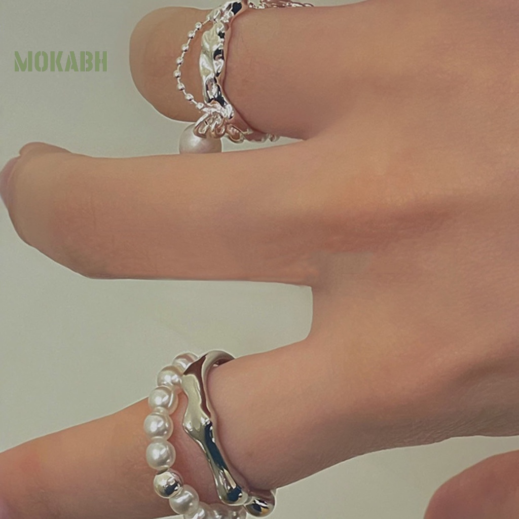 [Mới] Nhẫn Hở Hai Lớp Đính Ngọc Trai Nhân Tạo Mạ Điện Không Cần Điều Chỉnh Trang Sức Hiện Đại Thời Trang Dành Cho Nữ