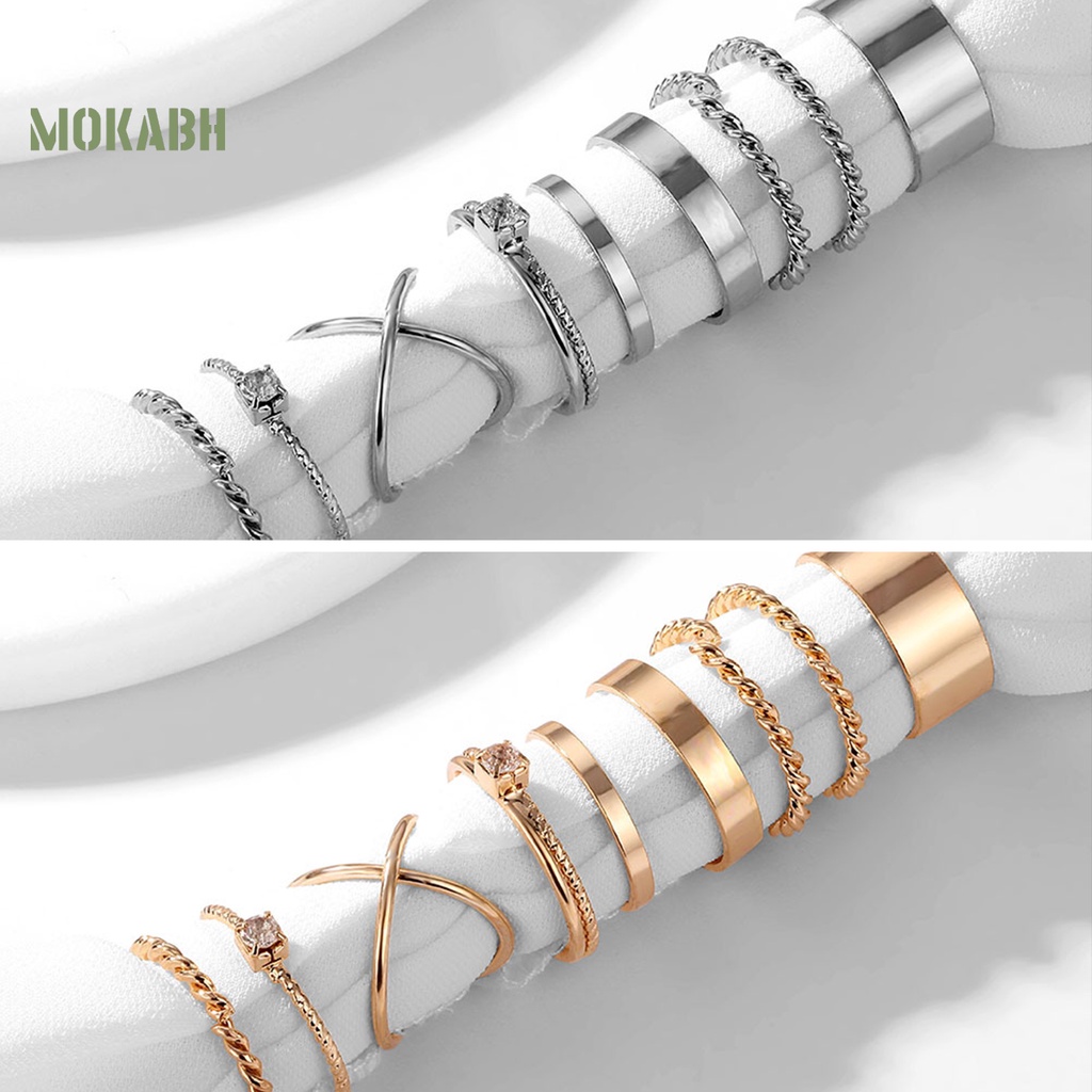 [Mới] Set 9 Nhẫn Hở Mạ Điện Họa Tiết Hình Học Xoắn Cổ Điển Có Thể Điều Chỉnh Làm Quà Tặng Trang Sức