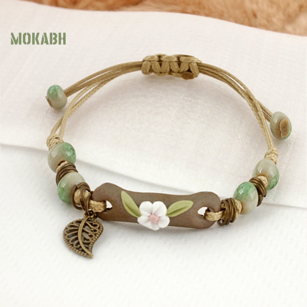 Vòng Tay Dây Bện Mặt Sứ / Hoa Lá Tùy Chỉnh Thời Trang Cho Nữ