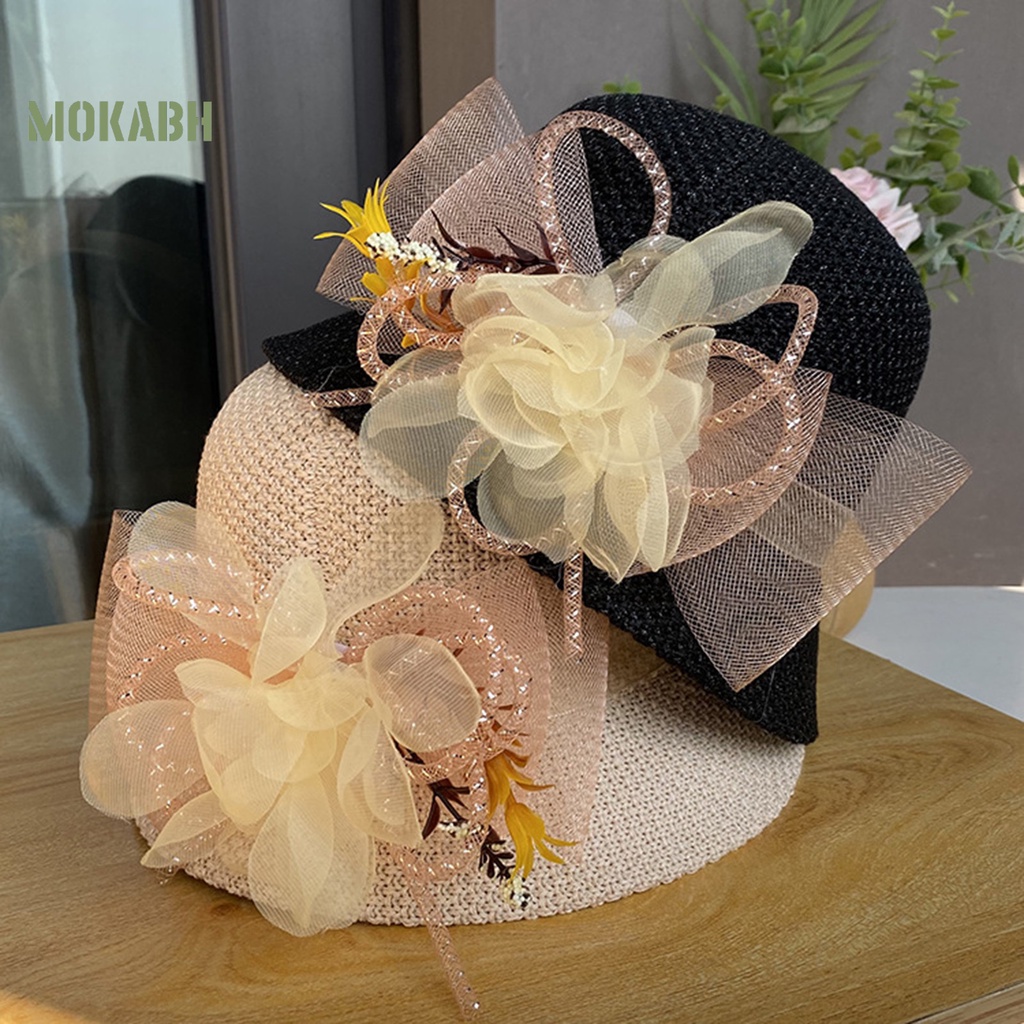 [Mok Abh] Mũ Vành Tròn Phối Lưới Họa Tiết Hoa Thời Trang Mùa Hè Cho Nữ