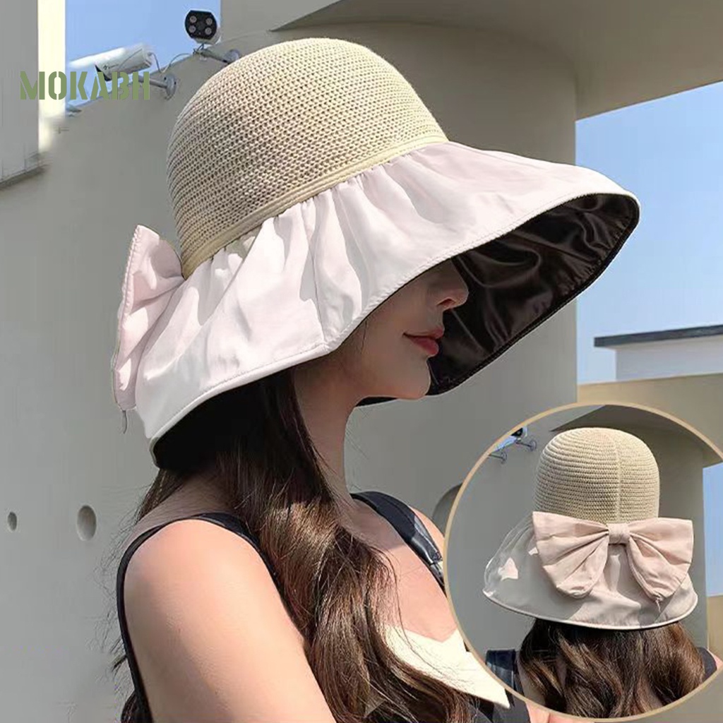 [Mok Abh] Mũ Tai Bèo Dệt Kim Vành Rộng Màu Trơn Thời Trang Cho Nữ