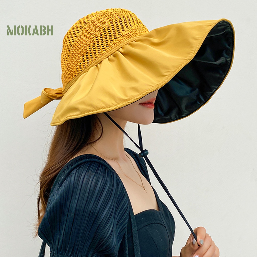 [Mok Abh] Mũ Ngư Dân Dây Bện Hở Chóp Có Thể Gấp Lại Được Dùng Ngoài Trời Cho Nữ