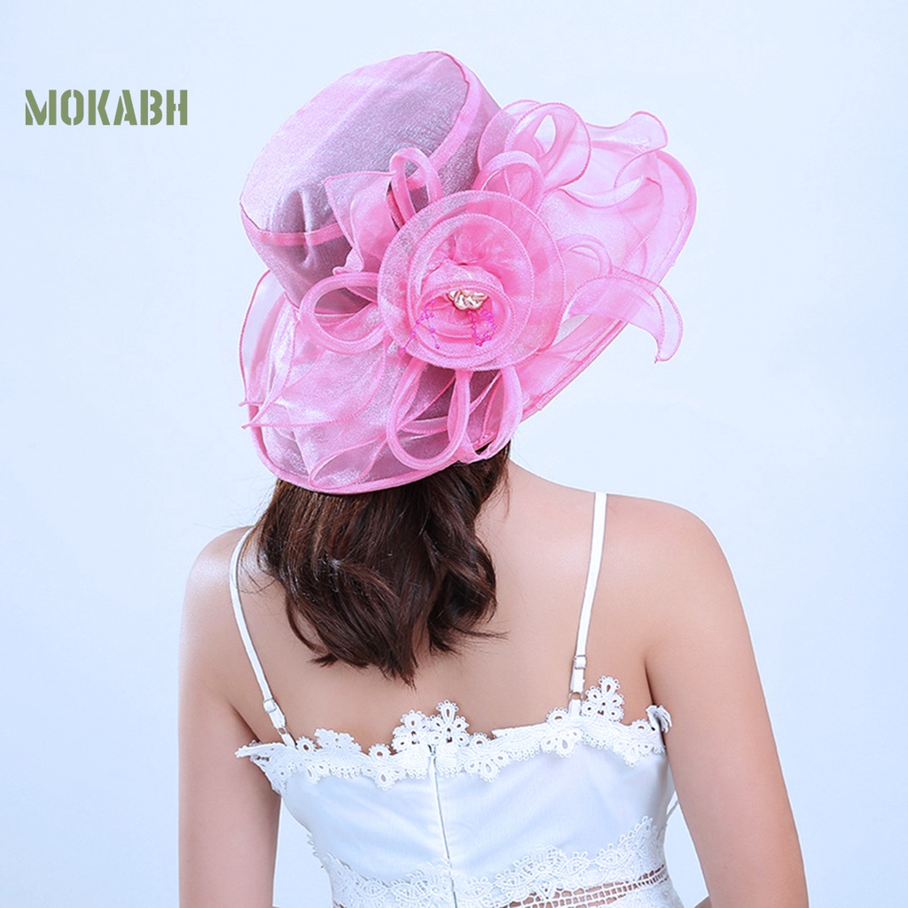 [Mok Abh] Mũ Rộng Vành Phối Lưới Họa Tiết Hoa Thời Trung Cổ Dùng Đi Biển Cho Nữ